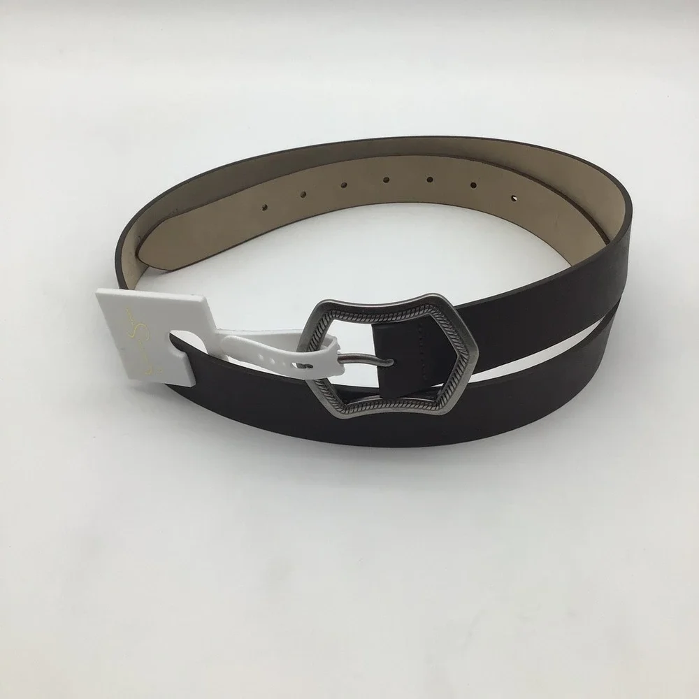 Jessica Simpson Womens Brown‎ Faux Leather Belt Silver Rope Buckle Size XL NEW